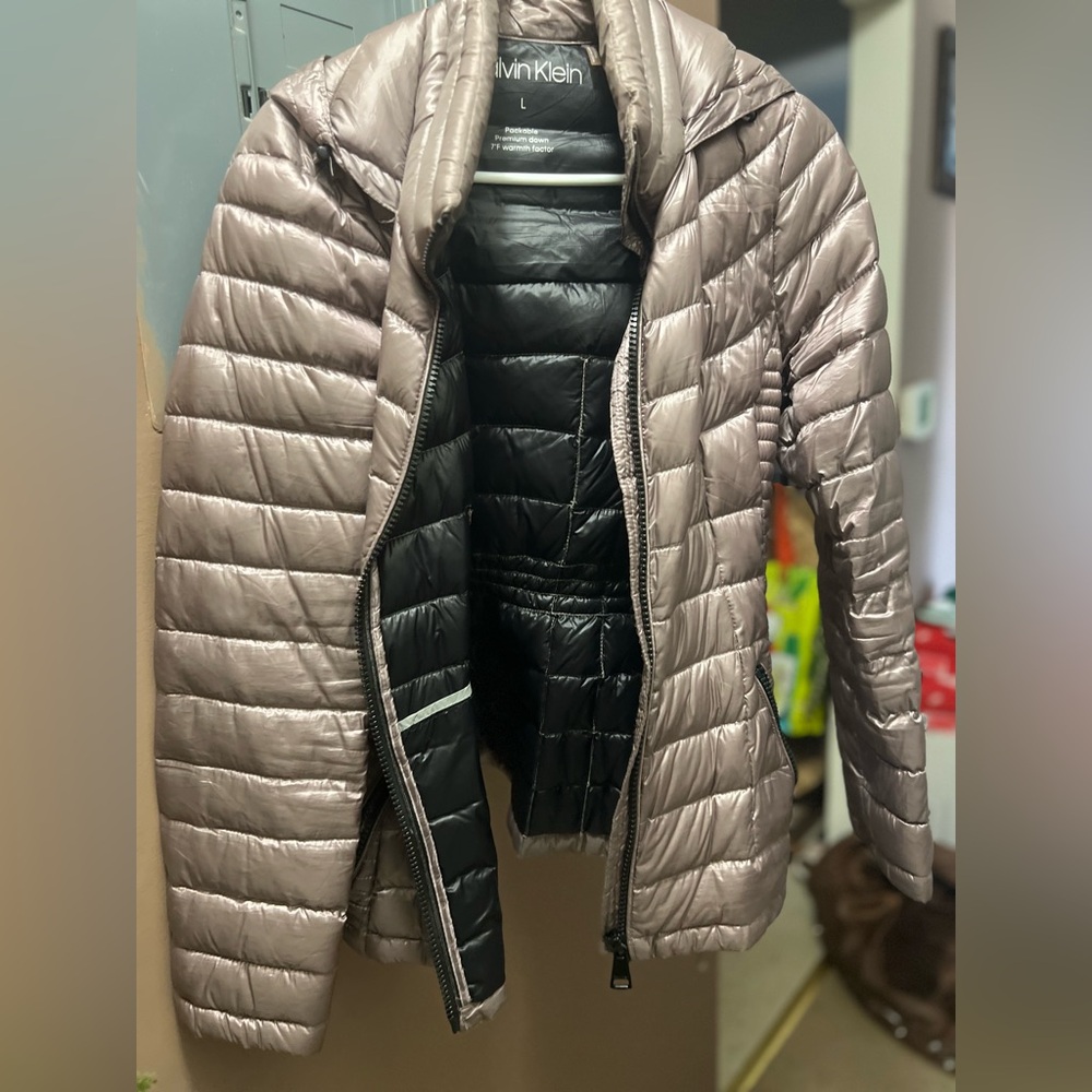 Calvin Klein Metallic and Black Puffer Jacket